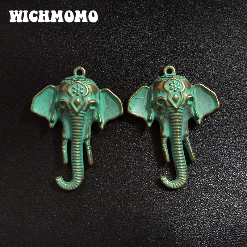 

2pcs 45*33MM Retro Patina Plated Zinc Alloy Green Elephant Charms Pendants For DIY Jewelry Accessories