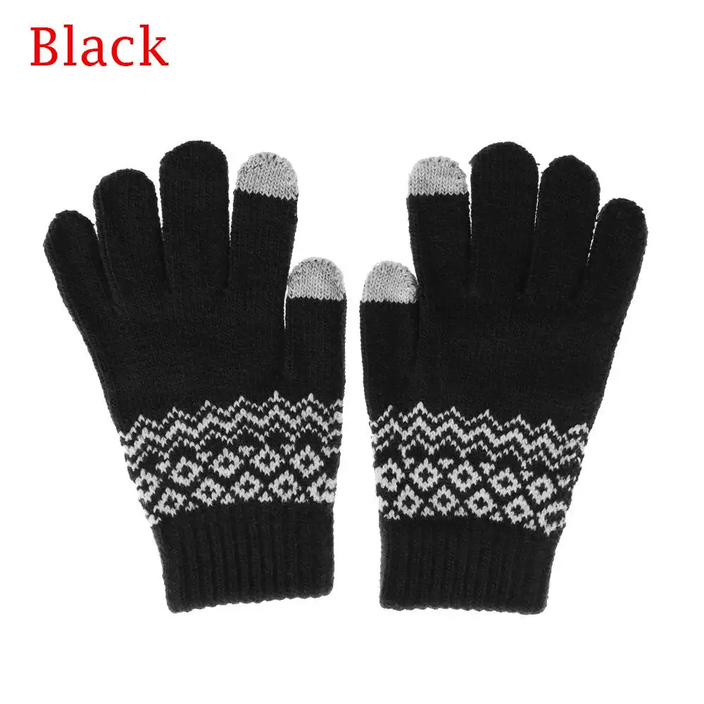 B-black 1 пара, новые модные зимние перчатки, вязаные шерстяные перчатки для девочек и женщин, утепленные варежки, шерстяные перчатки для мобильного телефона - Цвет: B-black