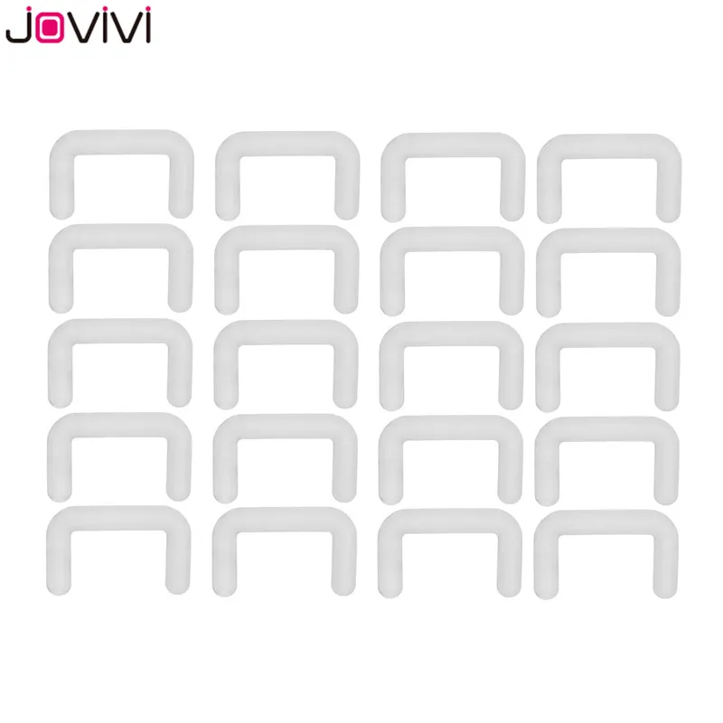 20pcs 14G Jovivi 20 штук 14/16G Прозрачный биофлекс, кольца для пирсинга перегородки носа кольца фиксаторы гибкое акриловое кольцо для носа фиксатор u-образный пирсинг шкура ювелирные изделия - Окраска металла: 20pcs 14G