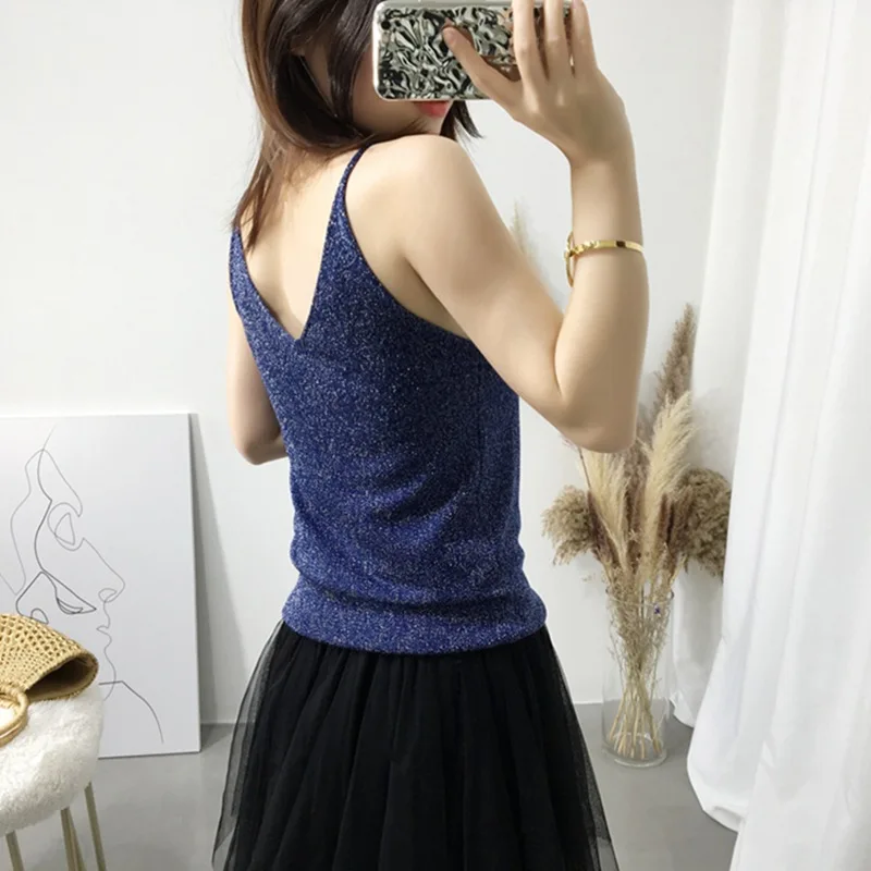 Для 40 кг-65 кг/88lb-143lb новые модные пикантные женские вязаный свитер Одноцветный цвет рукавов безрукавка с круглым вырезом, камисоли жилет тонкий женский блестящие