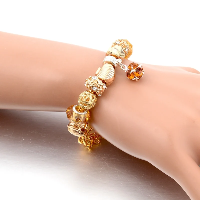Женский браслет с желтыми бусинами Szelam золотыми Sbr150332|gold charm bracelet|charm braceletbracelet fashion