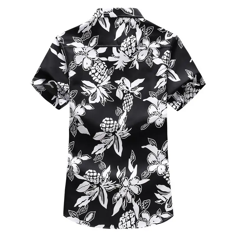 Large size M-7XL Floral Plant Mens Shirt Short sleeve Summer Dress Flower Hawaiian Slim fit Casual Blouse Men Blue | Мужская одежда