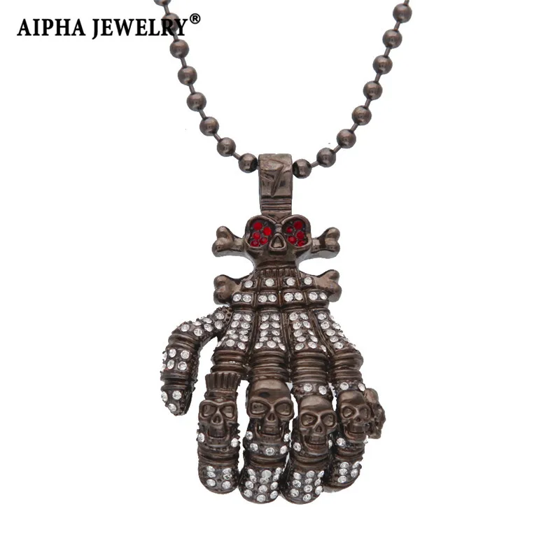 AIPHA преувеличены хип-хоп jewelry Мужская черная рука bone дизайн сплава кулон