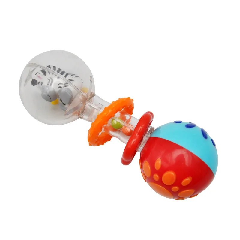Детская игрушка прорезыватель для зубов с двумя шариками ручная погремушка