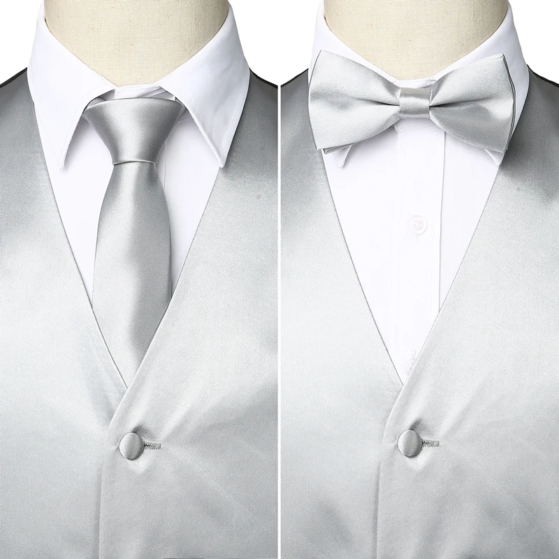 Мужской элегантный серебристый Шелковый комплект из 4 предметов деловой жилет с