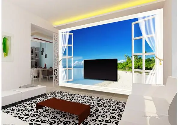 Пользовательские фотообои 3d фрески обои внешние окна морской пейзаж голубое