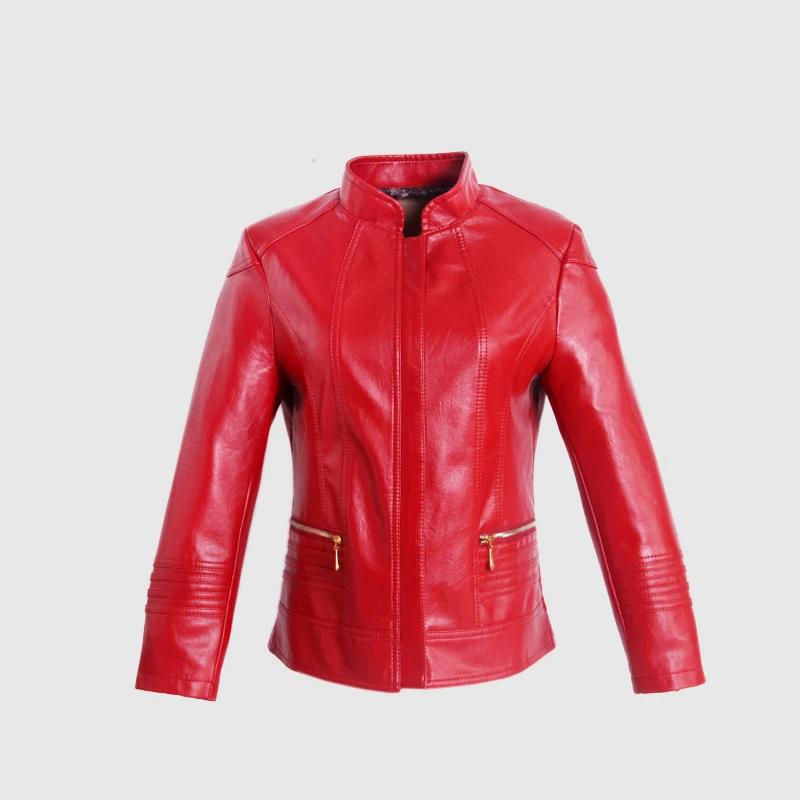 Женская кожаная куртка на осень и зиму повседневная короткая из искусственной