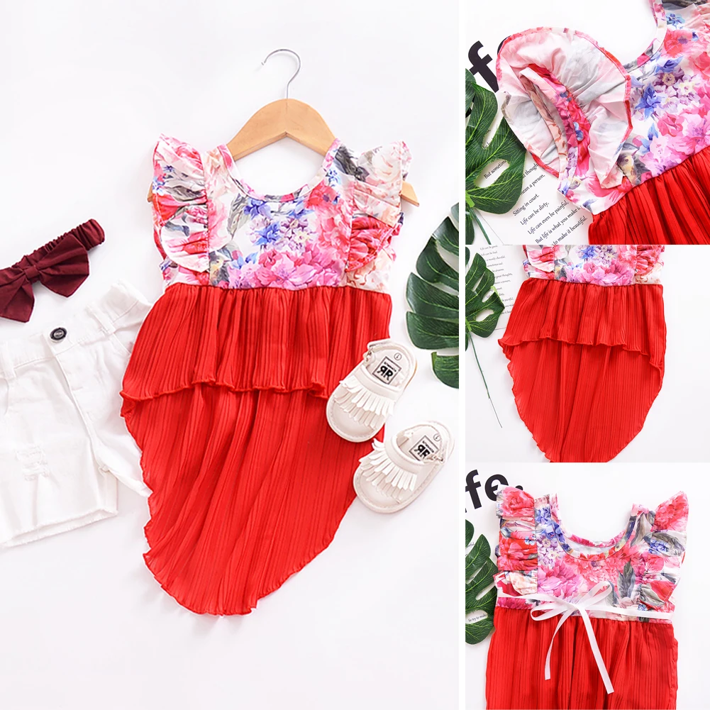 Летнее Новое милое модное платье средней длины для маленьких девочек без рукавов