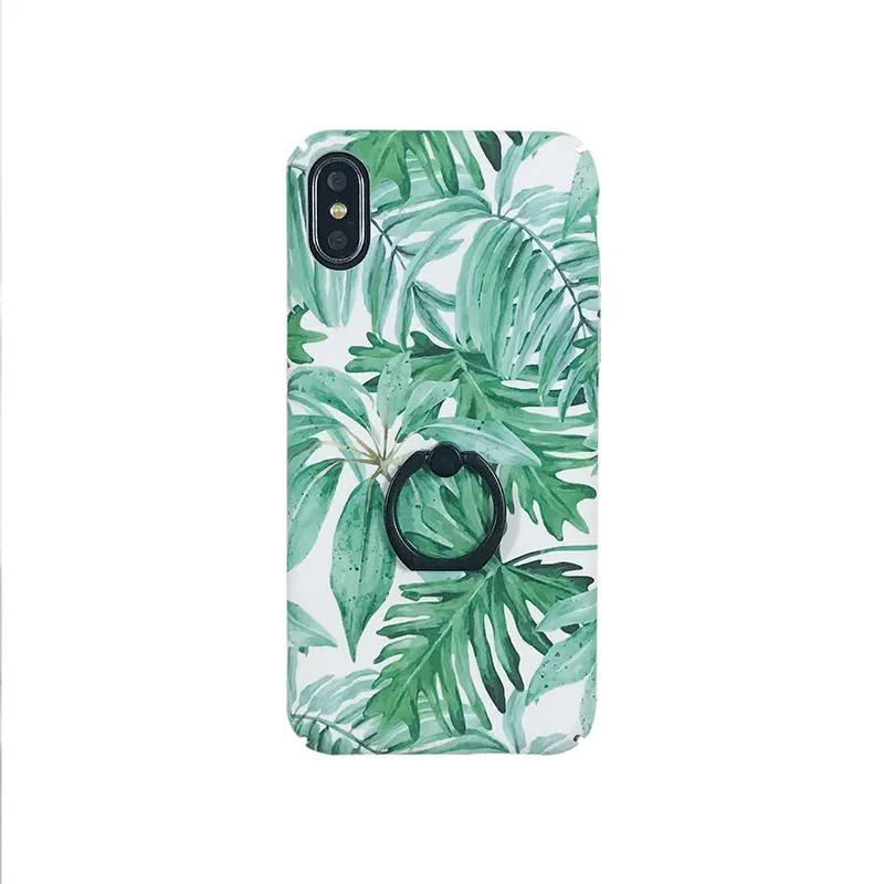 Boucho For iphone X Cases Fashion Artistic Leaf Matte Hard Plastic Ring Grip Phone Case iPhone 6 6s 7 8 Plus Back Cover |