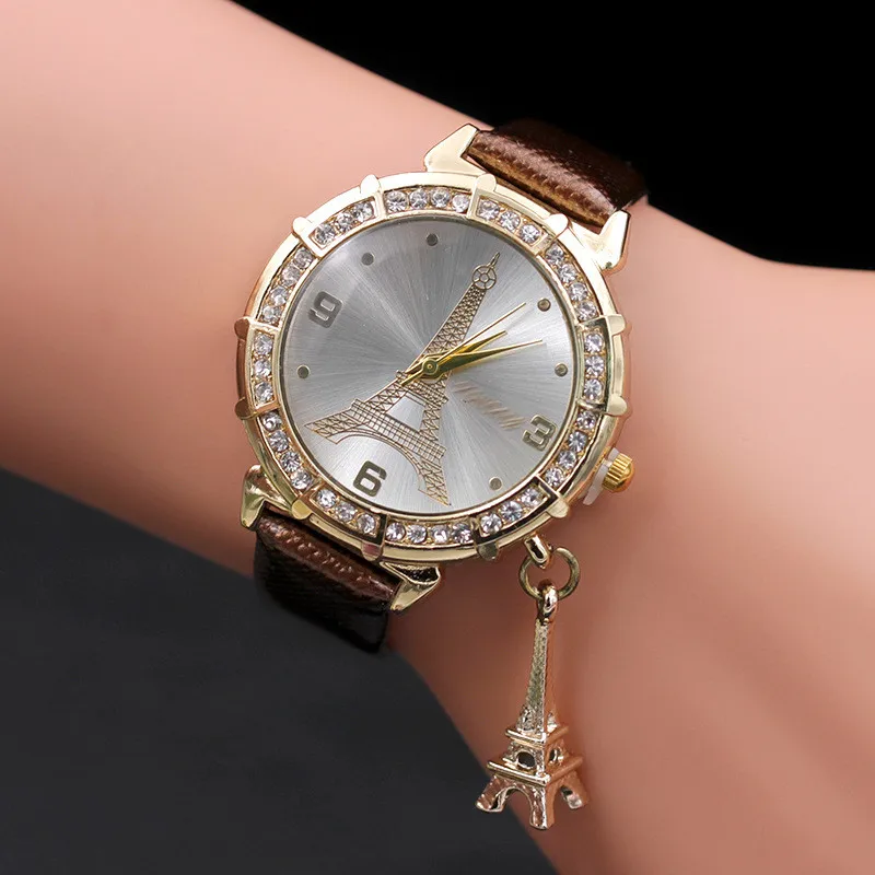 Женские кварцевые наручные часы с подвеской из горного хрусталя Эйфелевой