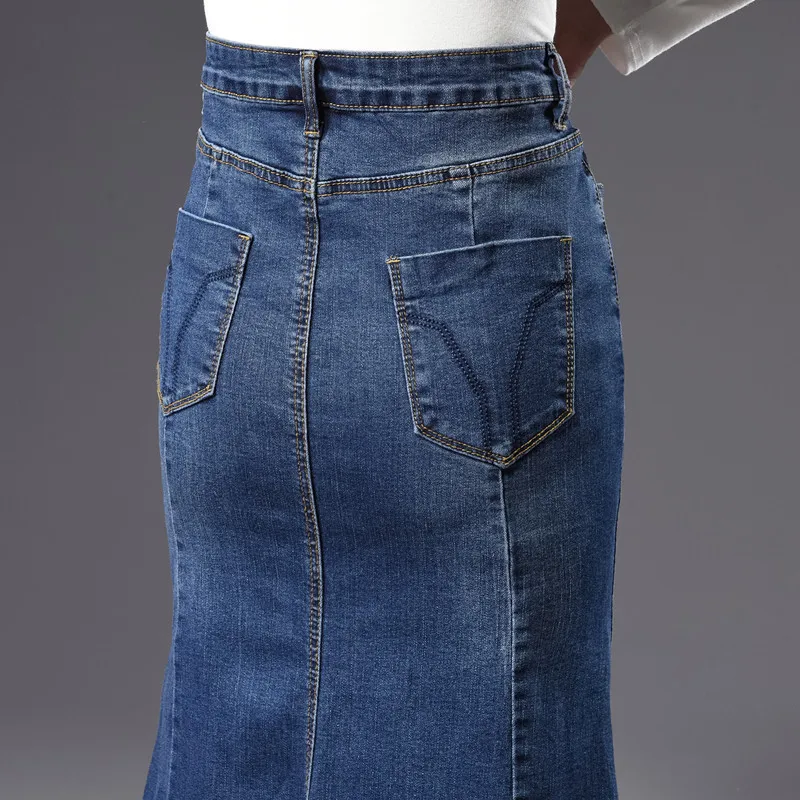 Schinteon Flare Women Denim Trumpet Mermaid Skirt Spring Autumn Jeans Bodycon Ankle Long Skirts Button | Женская одежда