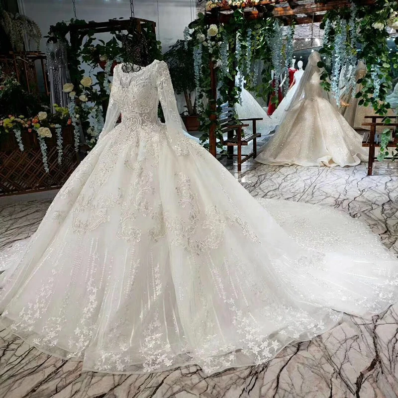 Бальное платье LSS512 свадебные платья с длинным рукавом и круглым вырезом как