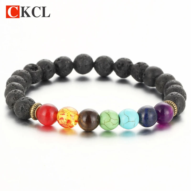 Браслет с бусинами из натурального лавового камня для мужчин и женщин ювелирное