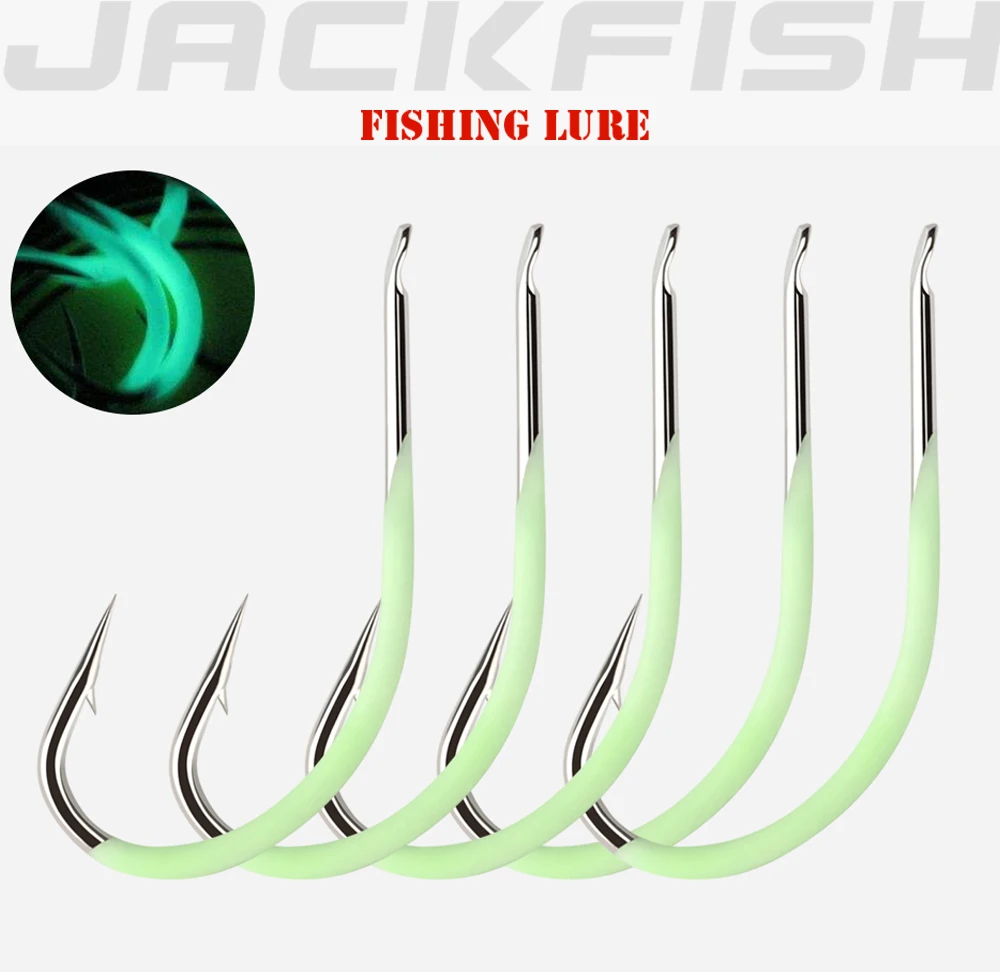 JACKFISH 10 шт./лот из высокоуглеродистой стали светящийся рыболовный крючок#9-#18 рыболовные крючки прочный Pesca колючий крючок рыболовные снасти