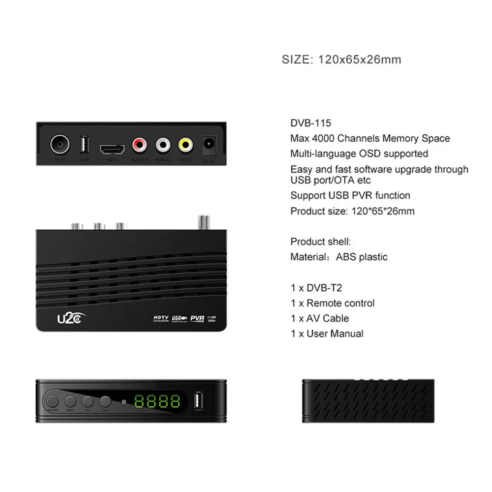 U2C 115 DVB T2 цифровой ТВ приставка DVB C DVB-T2/T тв тюнер приемник H.264 1080P декодер DVB-C с Wifi MT7601 Кнопка Youtube