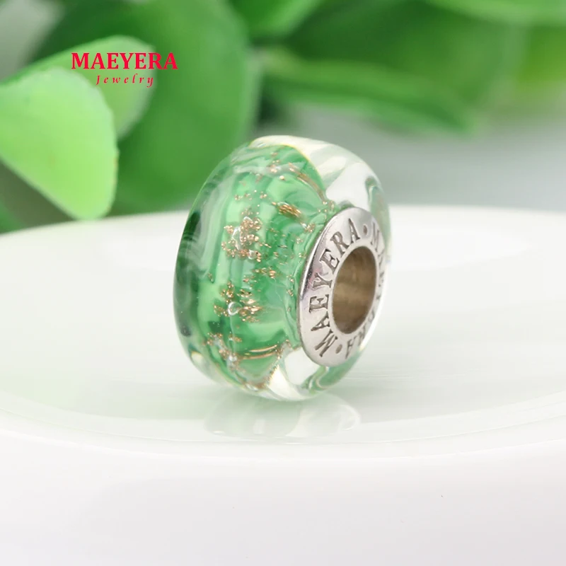 MAEYERA подлинные бусины из стерлингового серебра 925 пробы с золотым песком и