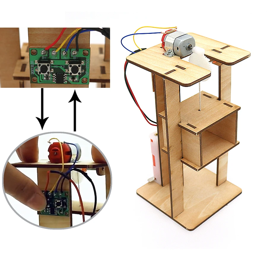 DIY деревянный Электрический подъемник модель Science Kits игрушки креативный ручной