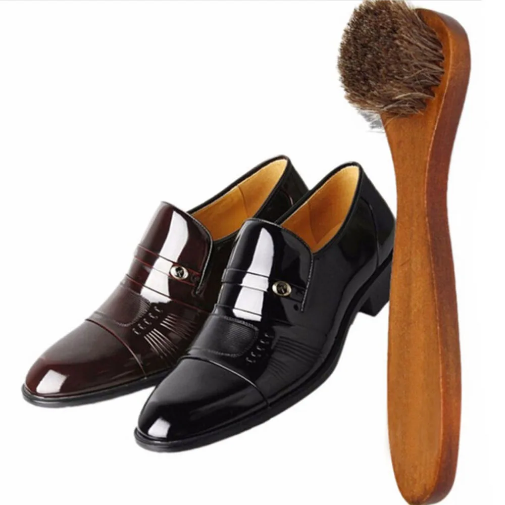 Long Wood Handle Bristle Horse Hair Brush Shoe Boot Polish Shine Cleaning Dauber Brush