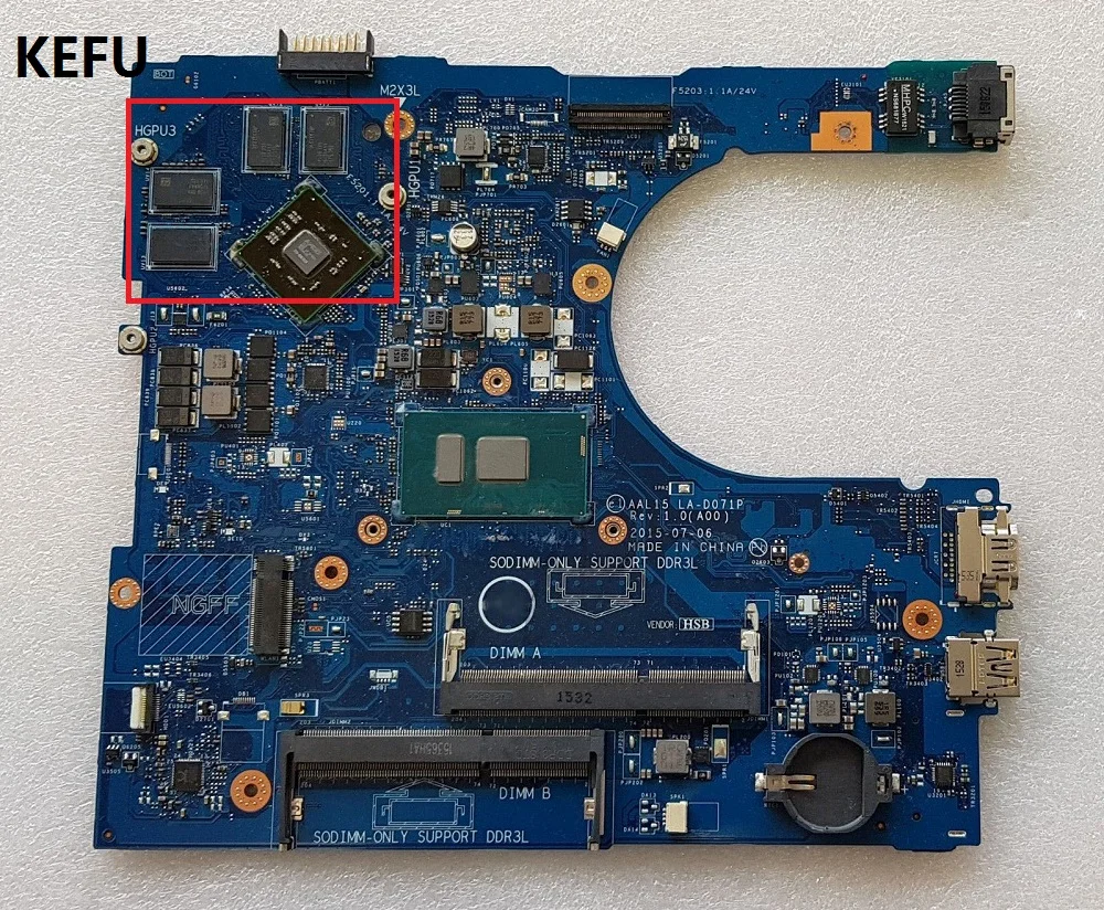 KEFU для Dell 5559 Материнская плата ноутбука LA-D071P CN-0677GT с Процессор I3-6100U рабочий