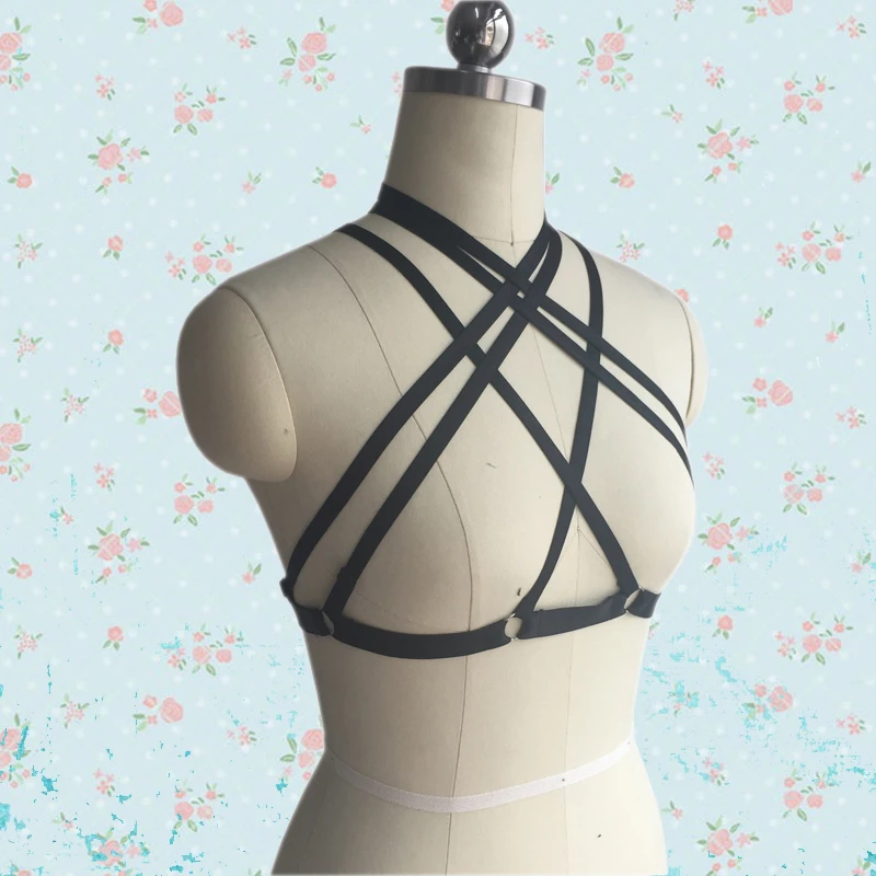 New Women punk goth Evening Party Carnival Dancer Goddess Angel Dress Up Pentagram body harness cage bra evening wedding dress | Женская