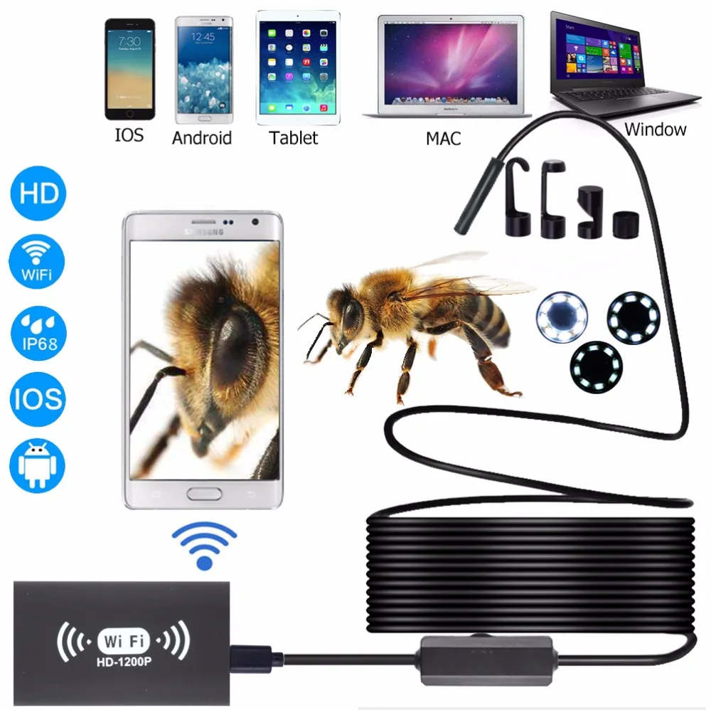8 мм 2MP водонепроницаемый IP67 WIFI эндоскоп 1M/2M/3 5 M/5M/10M опционально|wifi endoscope|endoscope