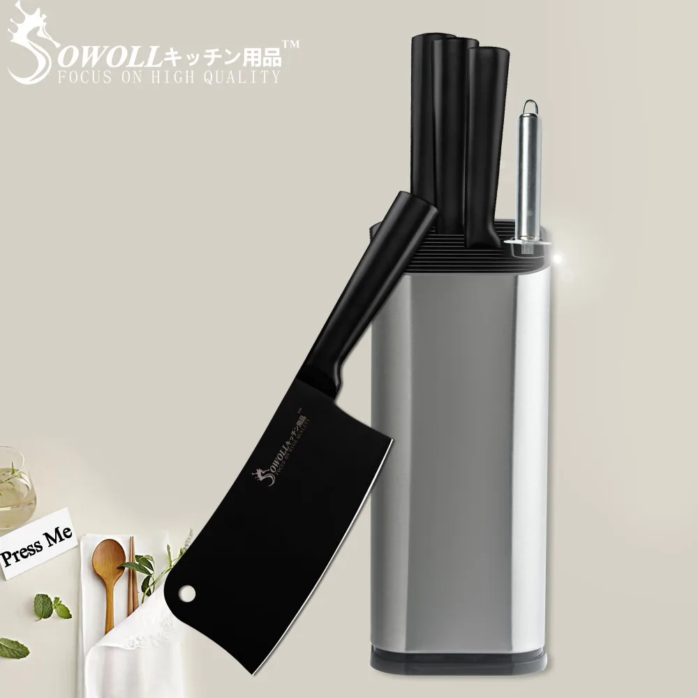A.6 Pcs Set SOWOLL набор кухонных ножей из нержавеющей стали Кливер Nakiri Мясник Универсальный японский нож повара инструменты полой ручкой из углеродистой стали - Цвет: A.6 Pcs Set
