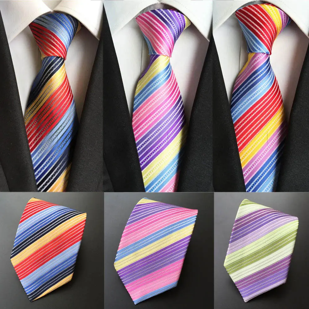 Colorful Men Striped Rainbow Jacquard 8cm Ties Polyester Necktie Tie New HZTIE0052 | Аксессуары для одежды