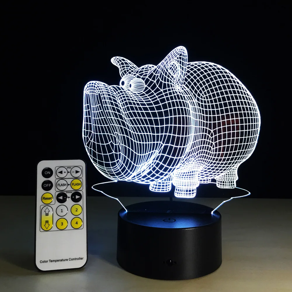 7 Цвета свинья 3D светодиодный ночной Светильник 5В USB Творческий акриловые