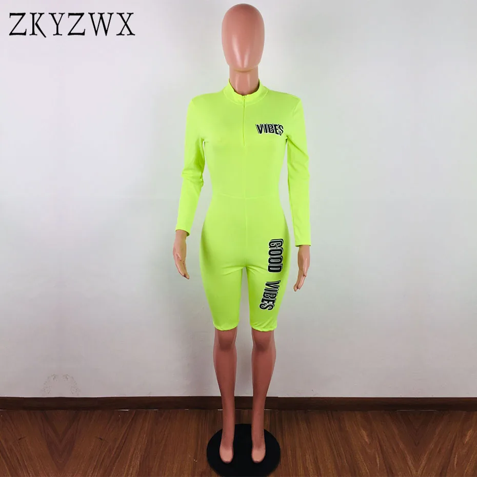ZKYZWX сексуальный неоновый комбинезон с буквенным принтом цельный на молнии