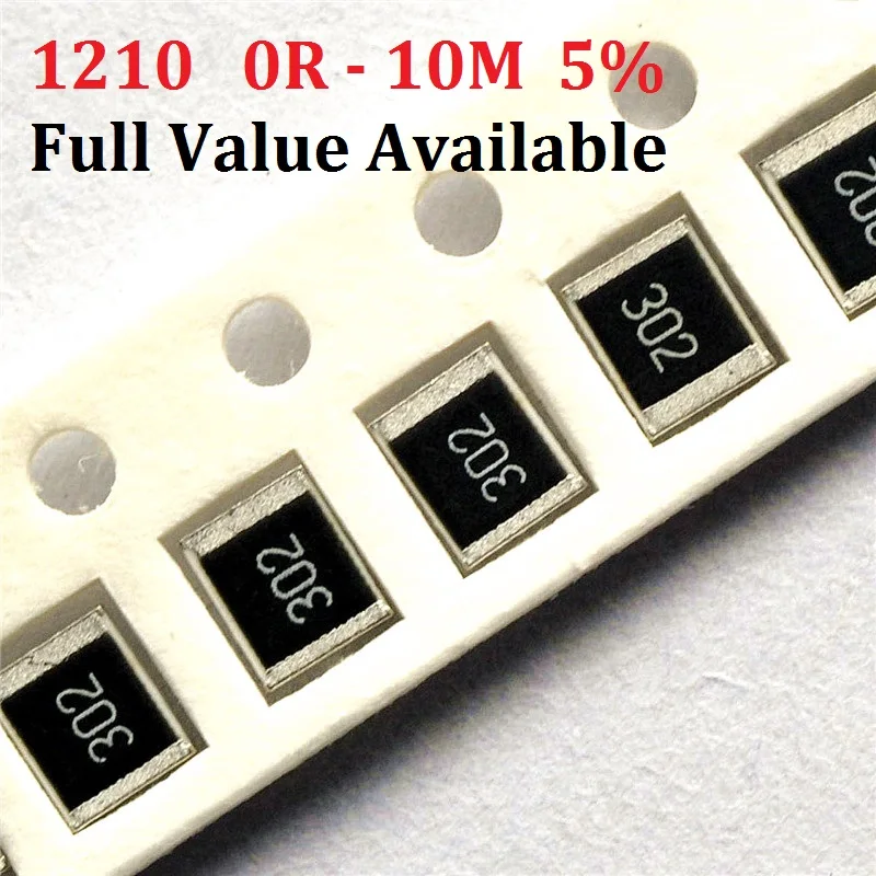 Бесплатная доставка 100 шт. SMD чип резистор 1210 10K Ом 5% 0R ~ 10 м 10R 100R 220R 330R 470 1K 2 K 100K 1R