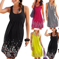 plus size womens sleeveless loose summer beach flower dress flower print style