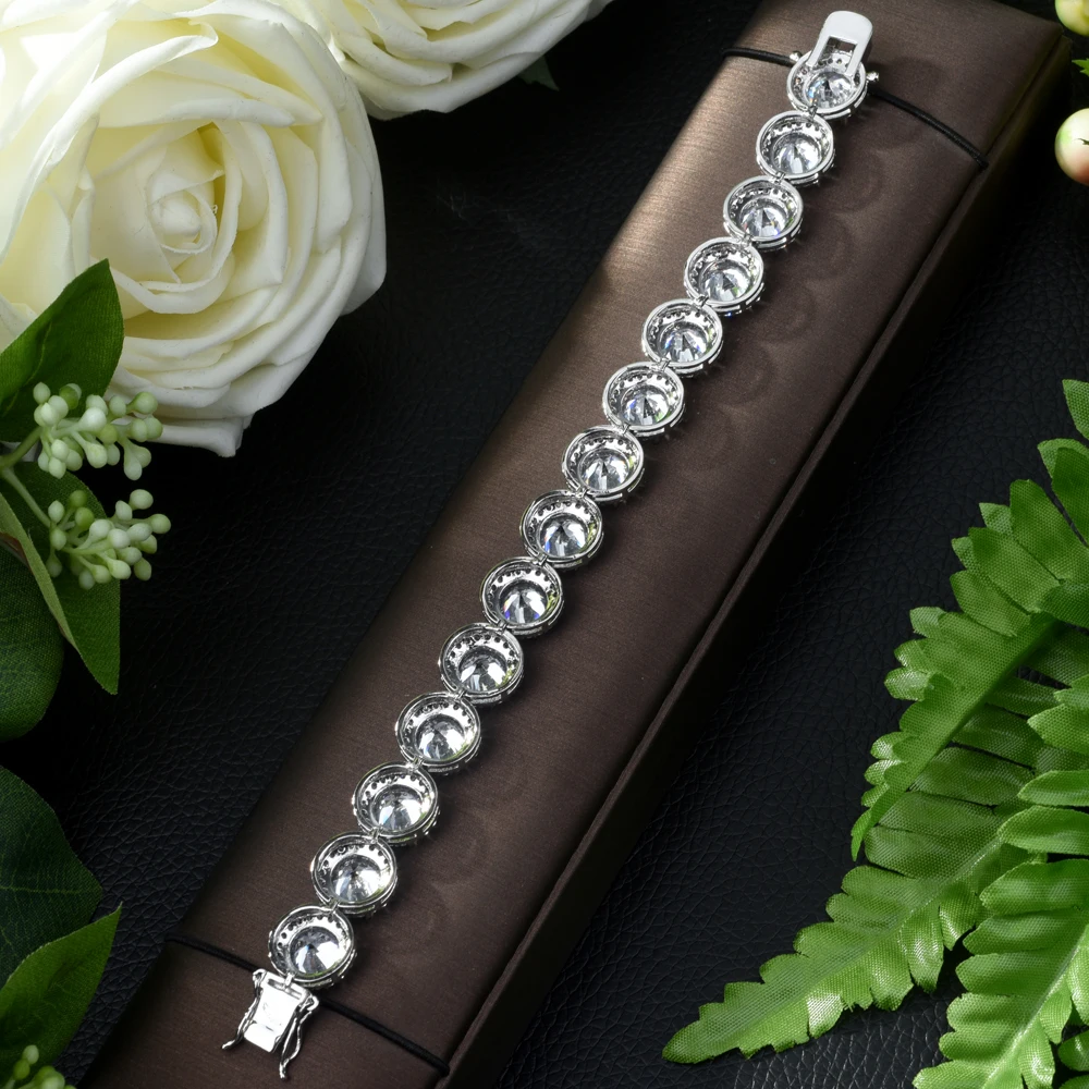 HIBRIDE New Luxurious Women Round Shape Bracelet Bride Wedding Zircon Bangles High Quality CZ Inlay for Girl Party B-78 | Украшения и