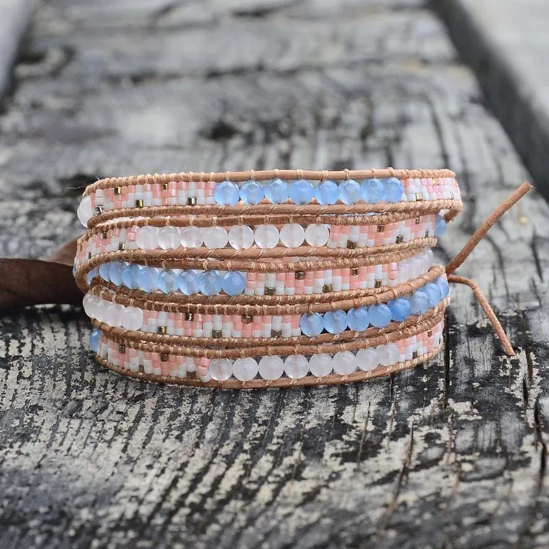 Женские браслеты ручной работы из натурального камня с бусинами натуральной
