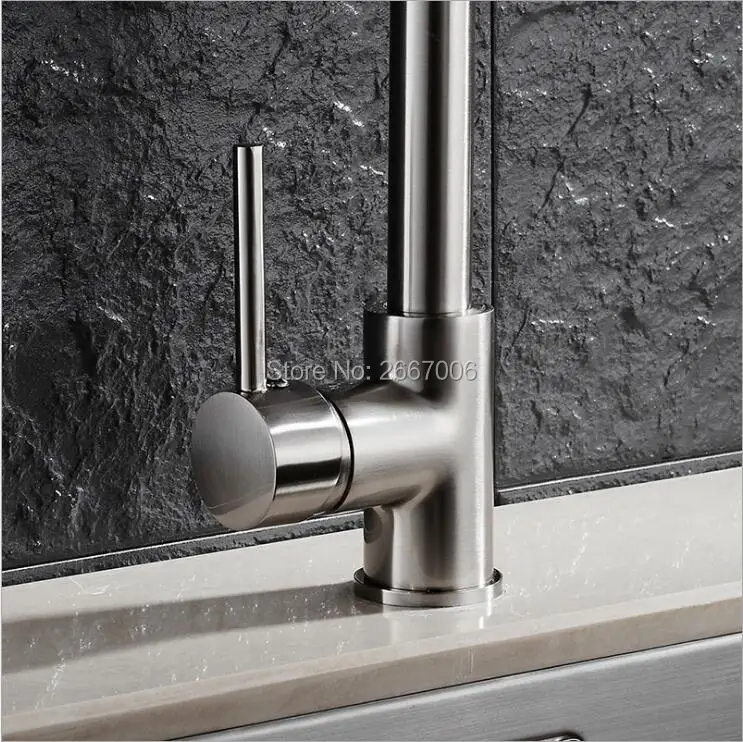 Free shipping High Quality Brushed Nickle Brass Spring Kitchen Faucet Two Spouts Pull Out Deck Mounted Mixer Tap ZR660 | Обустройство