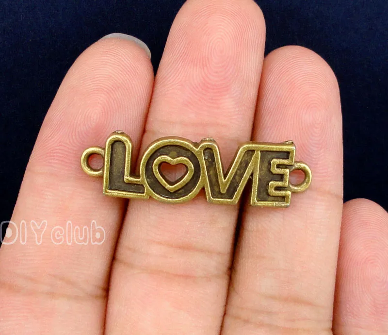 

40pcs- Antique Bronze Tone Love Connector Charms 36x10mm