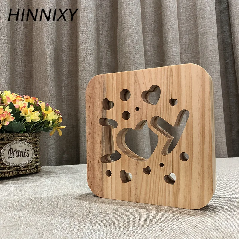 Hinnixy Любовь Сердце полый ночник 3D квадратный деревянный мягкий свет прикроватный