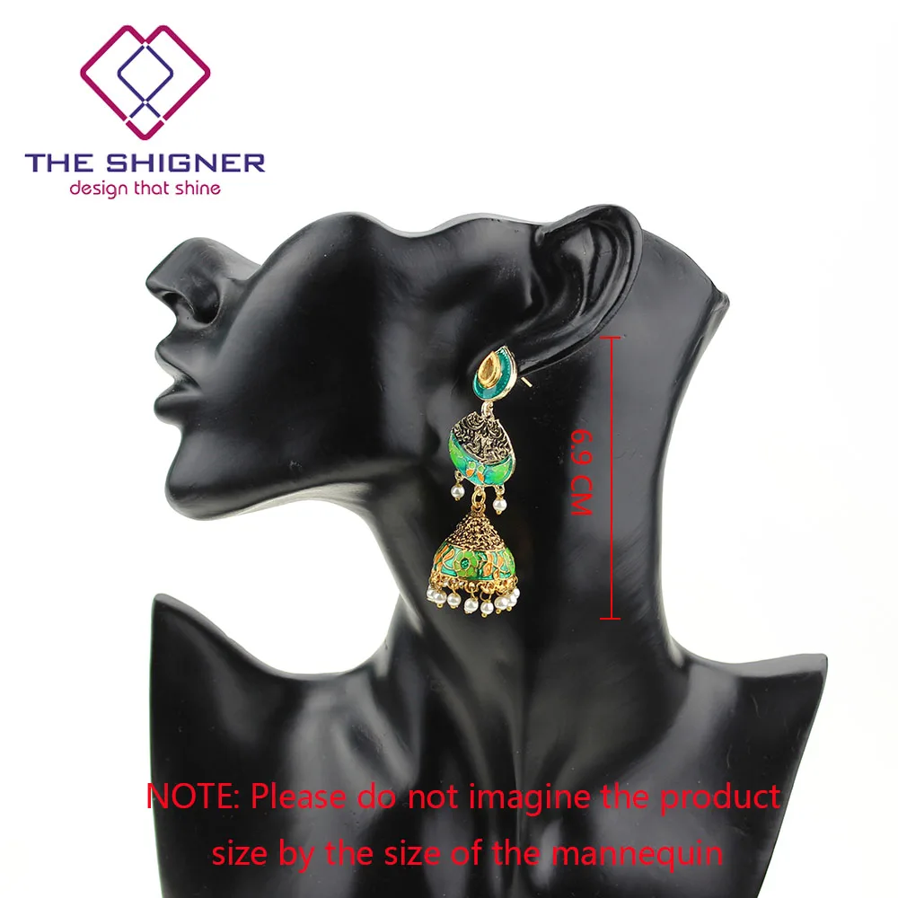 SHIGNER Индийские Традиционные ювелирные изделия chandali Jhumka Jhumki серьги с эмалью Meenakari кундан жемчуг висячие серьги