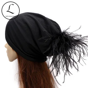 Шапка GZhilovingL, осенне-зимняя, из мягкого хлопка, с помпоном из страусиного меха