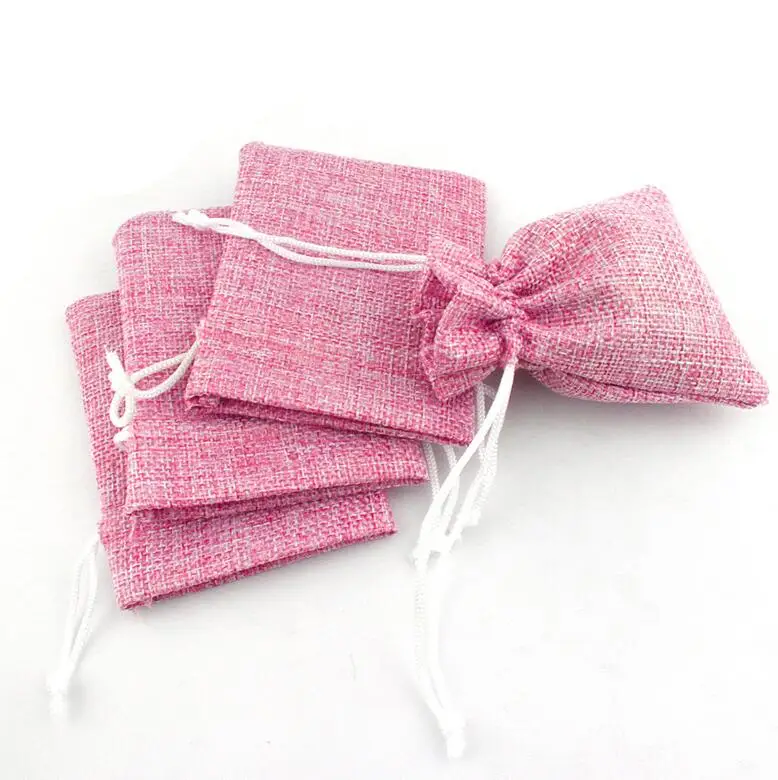 pink 10 шт./лот, хлопковые льняные сумки на шнурке, 8x10 см, декоративные рождественские/свадебные подарочные мешочки из органзы, сумки для хранения ювелирных изделий - Цвет: pink