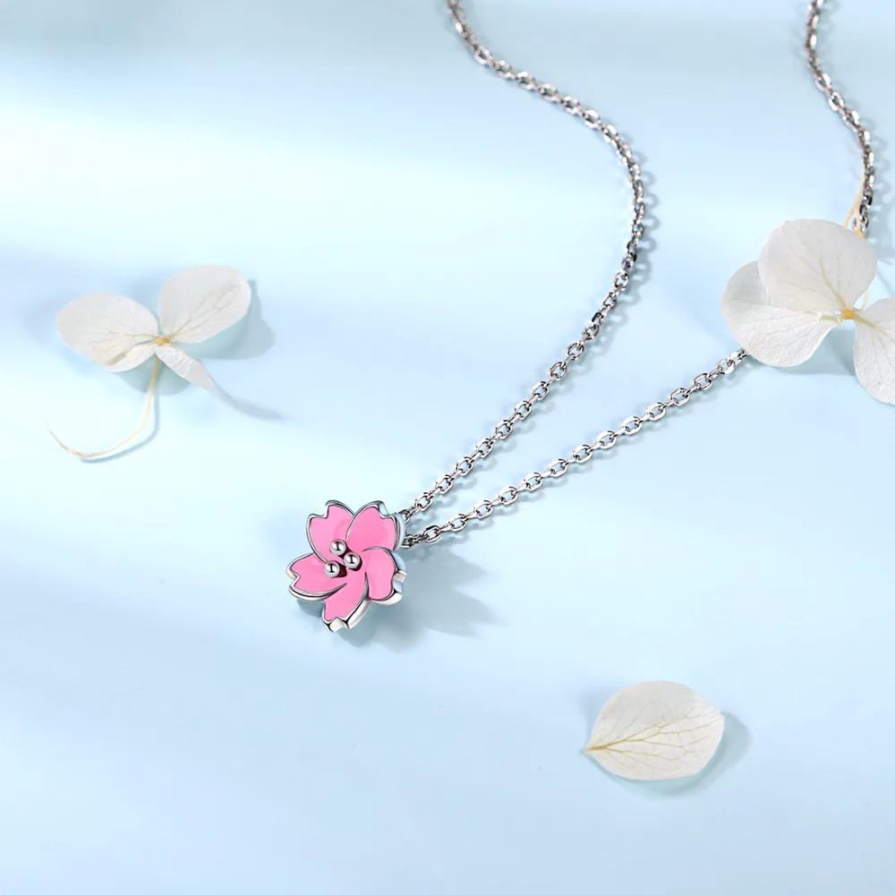 SILVERCUTE Вишневое ожерелье с цветком для женщин 925 стерлингового серебра ювелирные