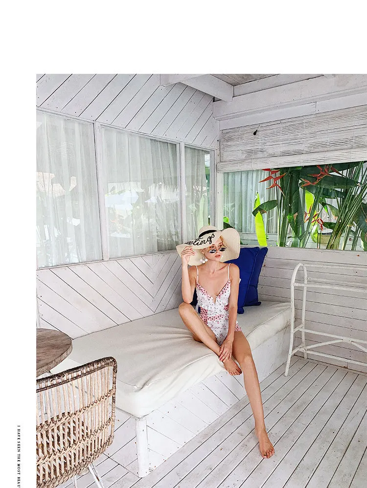 Swimsuit Closed One Piece Swimwear Women Fused Female Brand Summer New Print Hollow Leaf Push Up Plaid Polyester Sierra Surfer