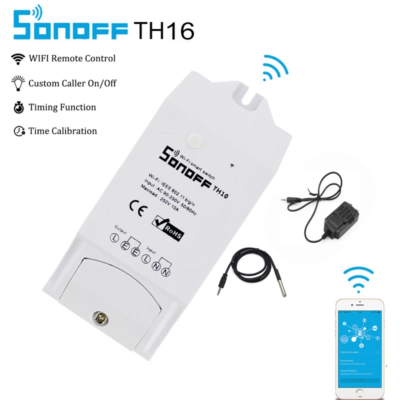 Умный Wifi переключатель Sonoff TH16 контроль температуры и влажности умный домашняя