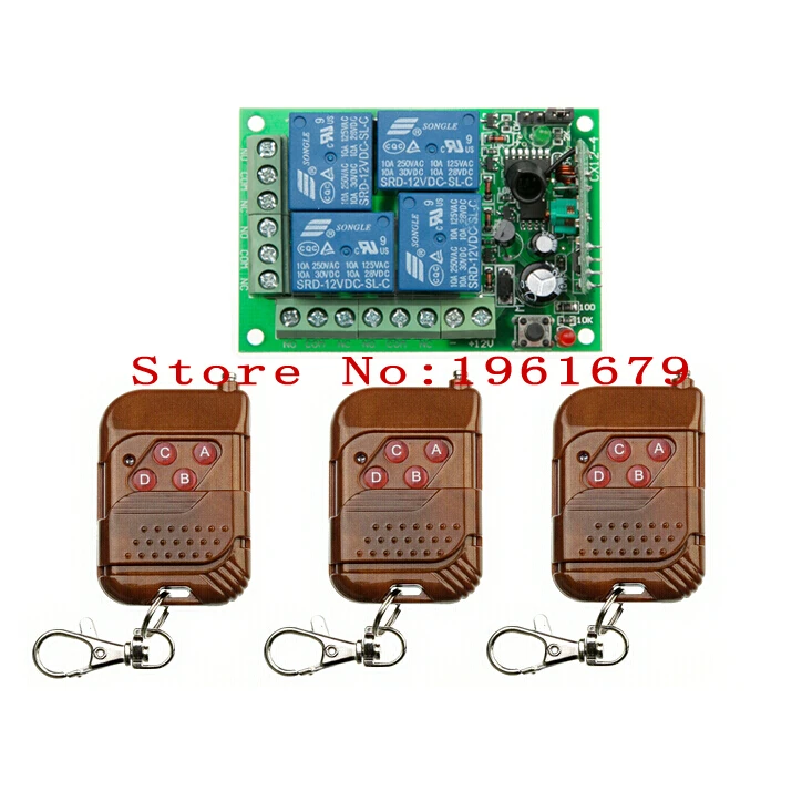 

Радиочастотная Беспроводная система дистанционного управления, 12 В постоянного тока, 10 А, 4 канала, 1 приемник, 3 передатчика