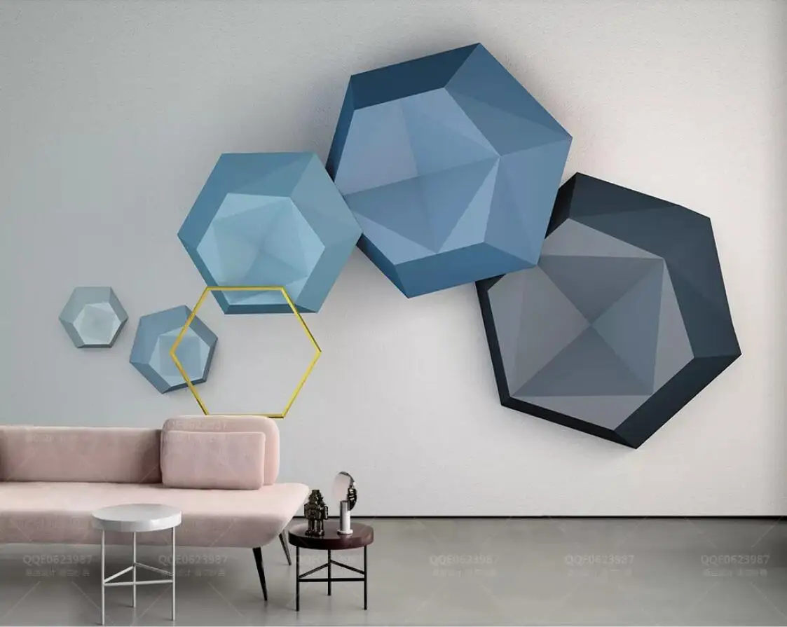 

Blue Hexagon Wallpaper Mural Abstract Geometric Wall Papers for Bedroom Contact Paper Hexagonal Mosaic Wallpaper Wall Murals