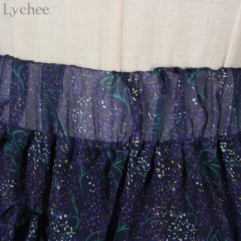 Lychee Harajuku Irregular Pleated Skirt Spring Summer A Line Floral Print Skirts Casual Sweet Knee-Length Short | Женская одежда