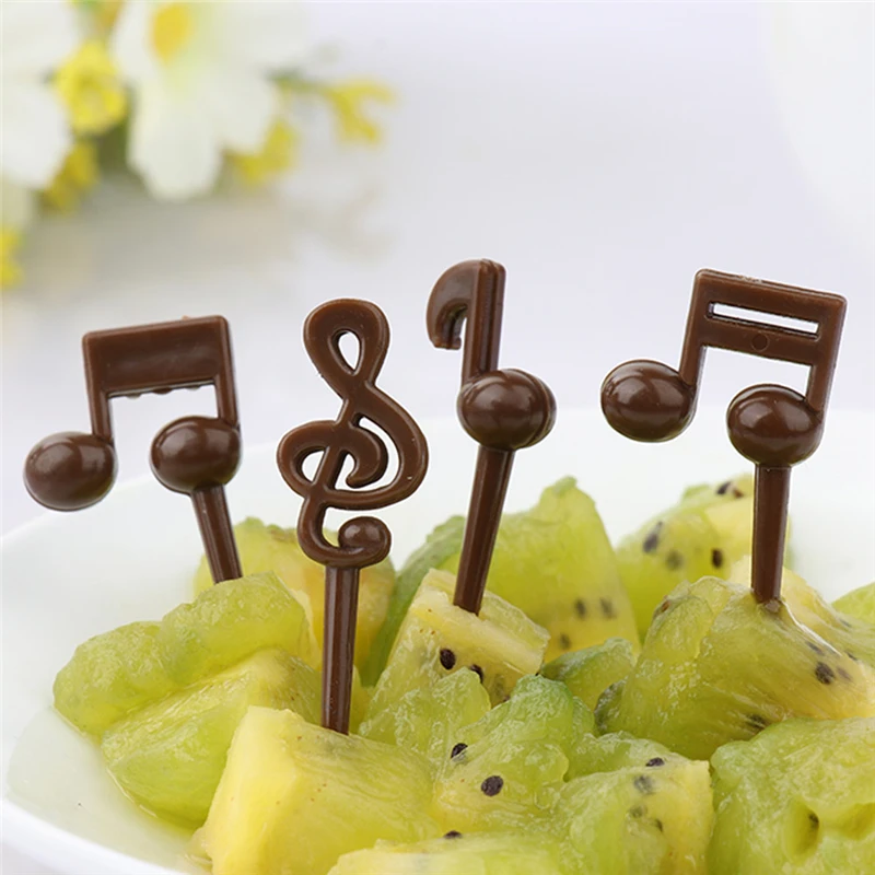 16pcs Musical Note Shape Fruit Fork Mini Cartoon Children Snack Cake Dessert Food Pick Toothpick Bento Lunches Party P15 | Дом и сад