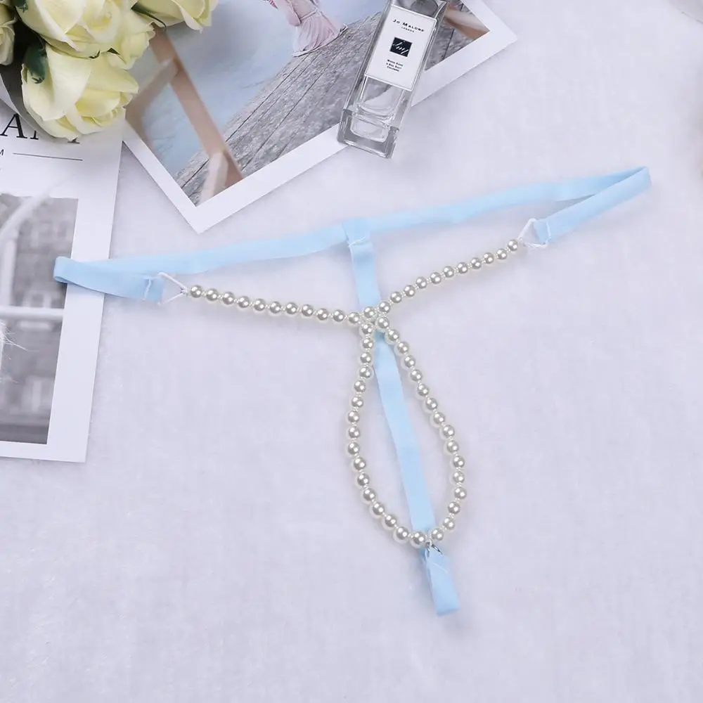 Женские стринги нижнее белье Жемчужное бикини массажное с открытой промежностью