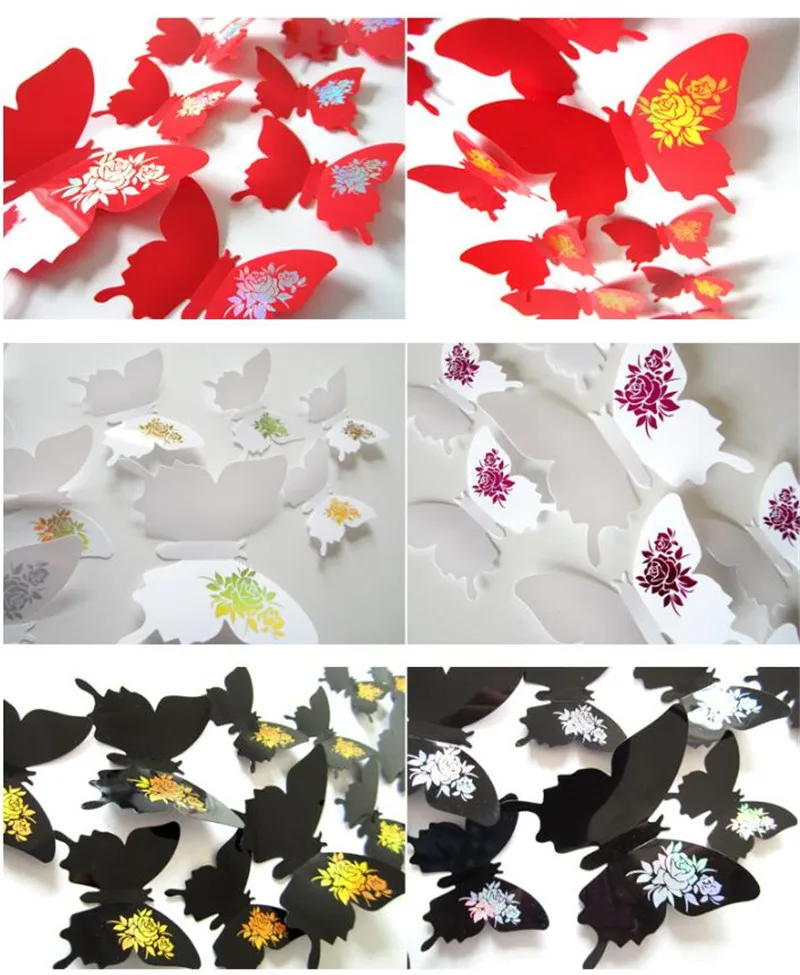 Настенные наклейки бабочки 3D Красочные Зеркальные Художественный Декор для