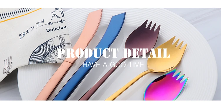 Покупатель звезда нож для стейка и Spork набор столовых приборов из нержавеющей стали стильная посуда ложка Вилка комбинировать золотые столовые приборы обслуживание для 4