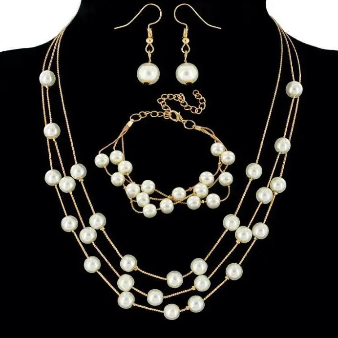 Multilayer Water Drop Earrings Bracelet Necklace Fashion Bride Three-piece Set | Украшения и аксессуары